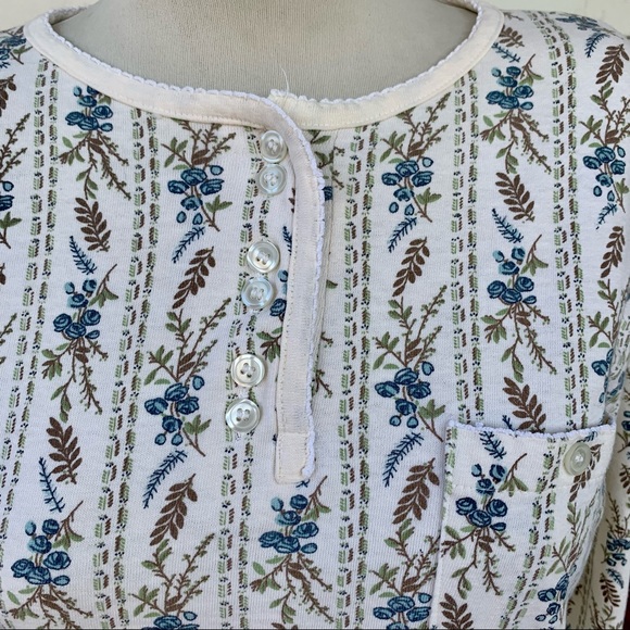 Vintage 90s Floral Thermal Henley Long Sleeve Shirt Top Button Soft Cute Croquet - Picture 4 of 8
